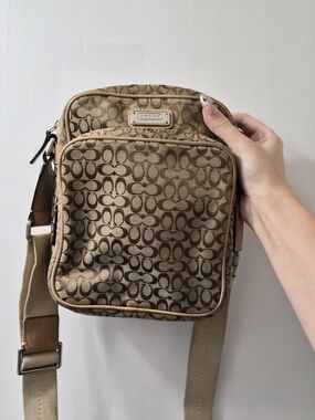 Coach Beige/Tan Signature Canvas Cross Body Bag